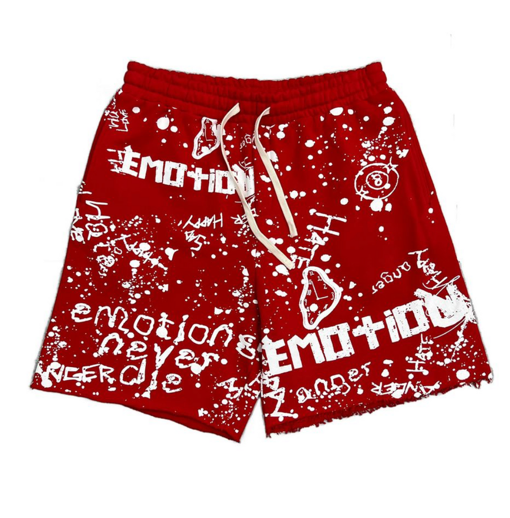 Mixed Emotion Red 'Graffiti' shorts