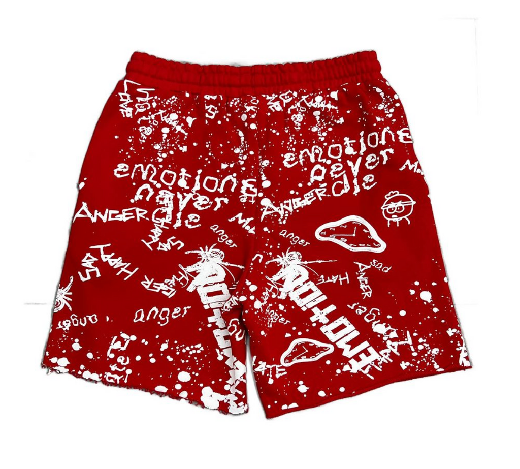 Mixed Emotion Red 'Graffiti' shorts