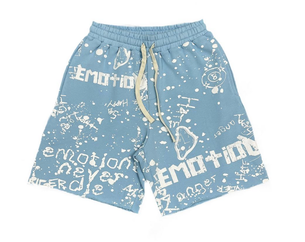 Mixed Emotion Blue 'Graffiti' shorts