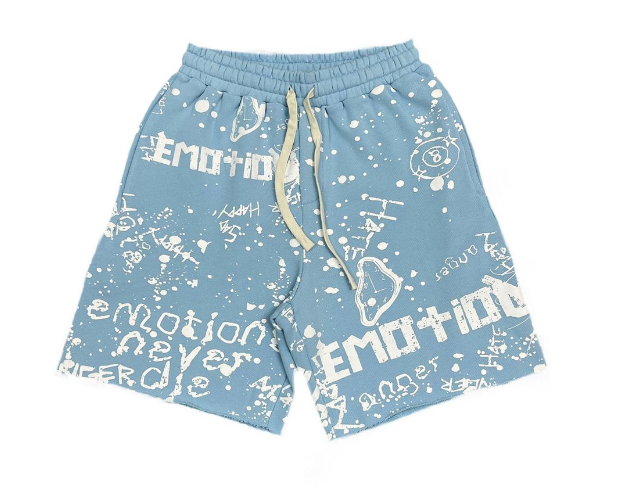 Mixed Emotion Blue 'Graffiti' shorts