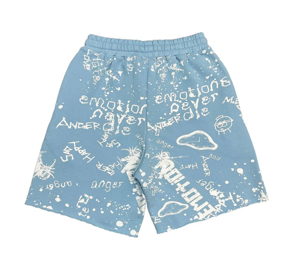 Mixed Emotion Blue 'Graffiti' shorts