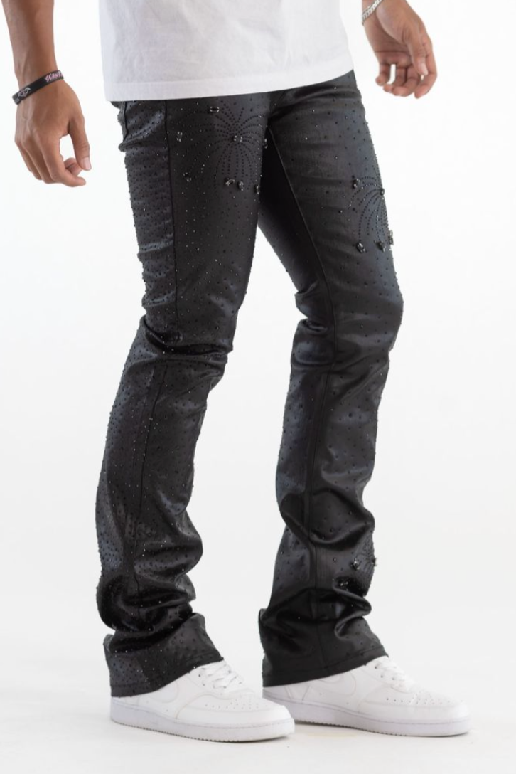 KD2252 COATED BLACK PREMIUM FIREWORK RHINESTONE STACK DENIM