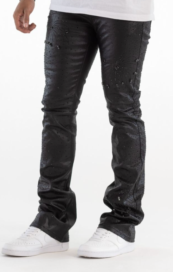 KD2252 COATED BLACK PREMIUM FIREWORK RHINESTONE STACK DENIM