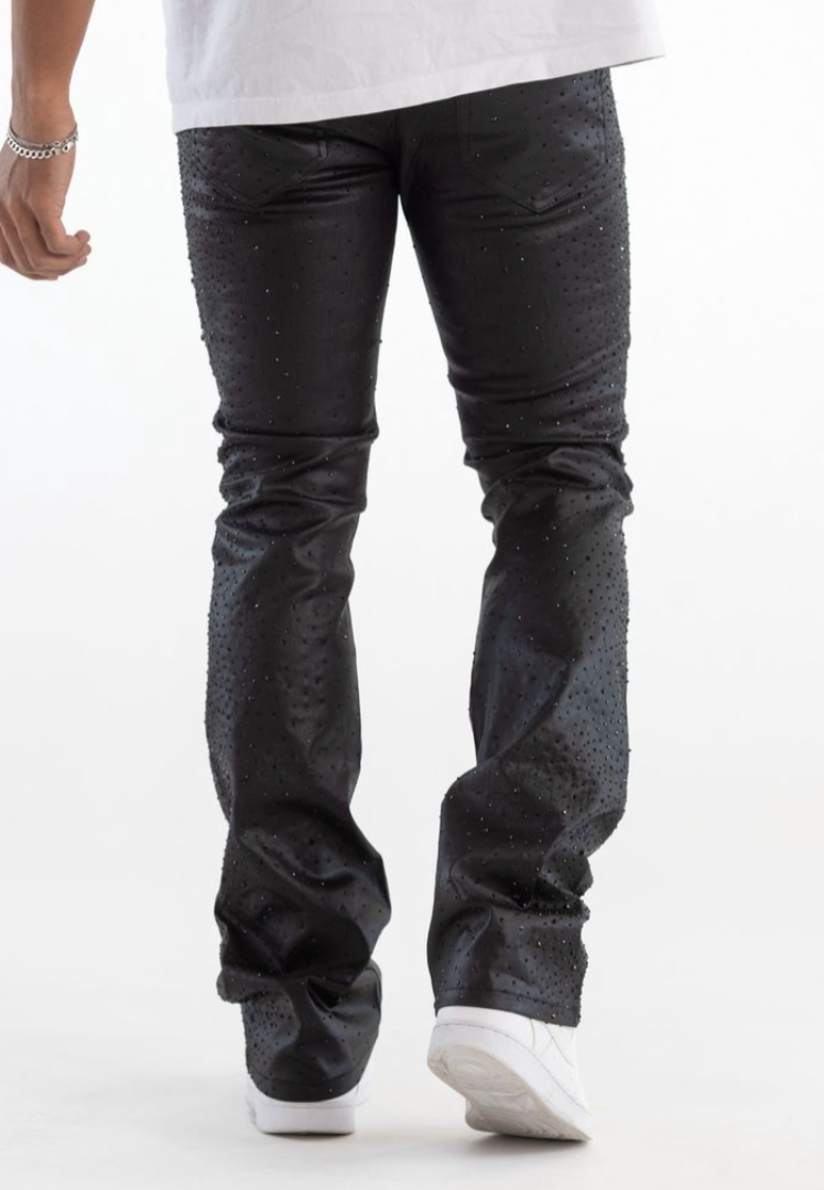 KD2252 COATED BLACK PREMIUM FIREWORK RHINESTONE STACK DENIM