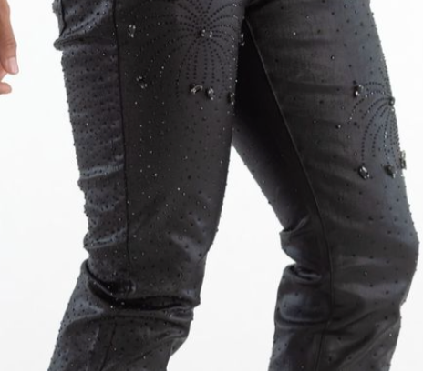 KD2252 COATED BLACK PREMIUM FIREWORK RHINESTONE STACK DENIM