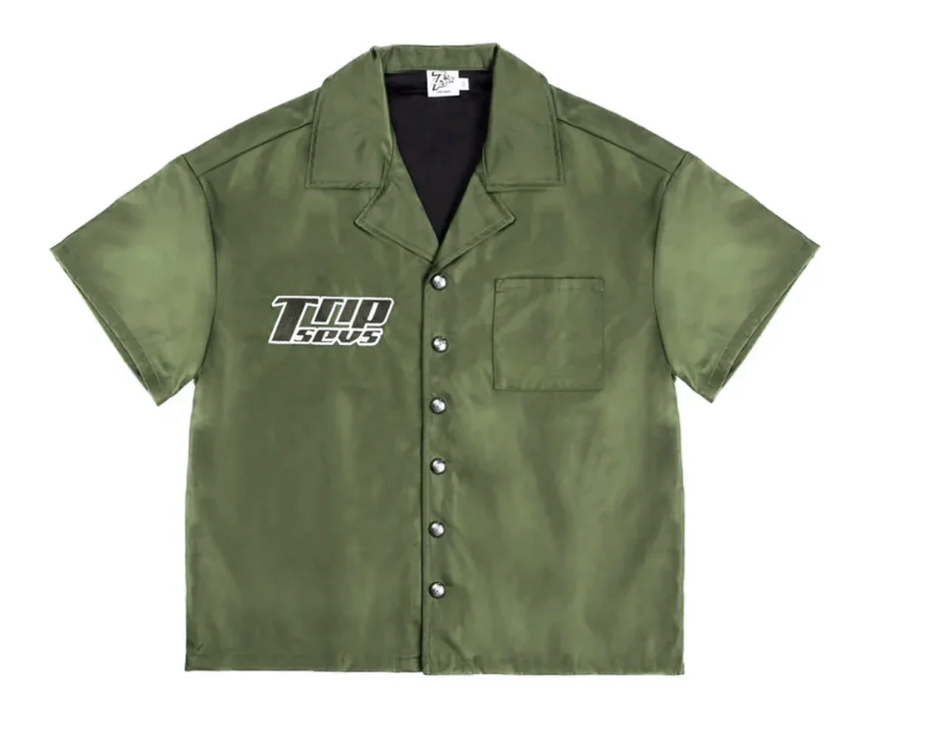 Triple Sevens 777 Green Nylon Button Up