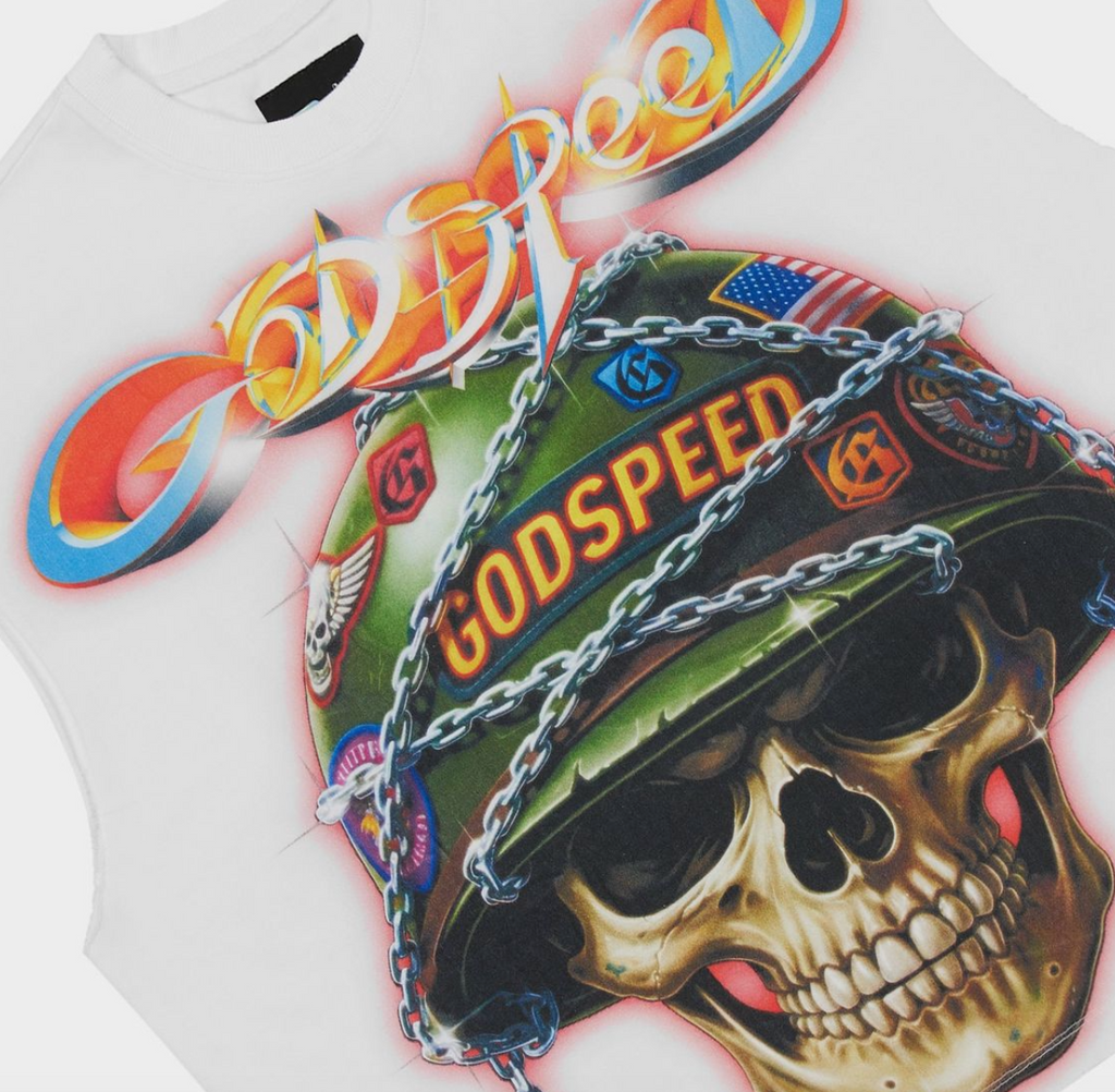 Godspeed Sleeveless White Tee Badges of Honor