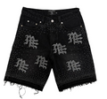Mixed Emotion Black ME Rhinestone Denim Shorts