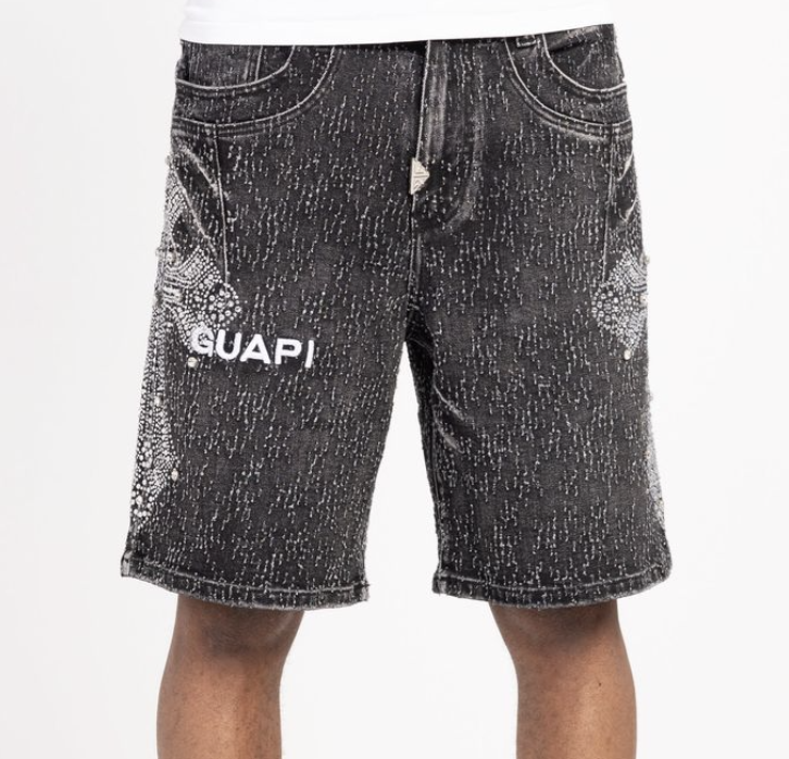 GUAPI SHORT VINTAGE DISTRESSED BLACK DENIM