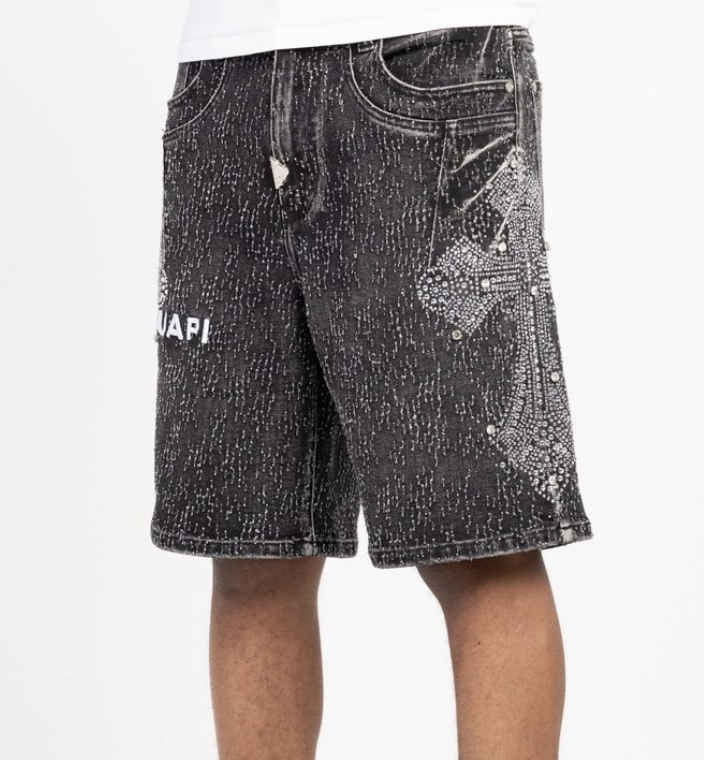 GUAPI SHORT VINTAGE DISTRESSED BLACK DENIM