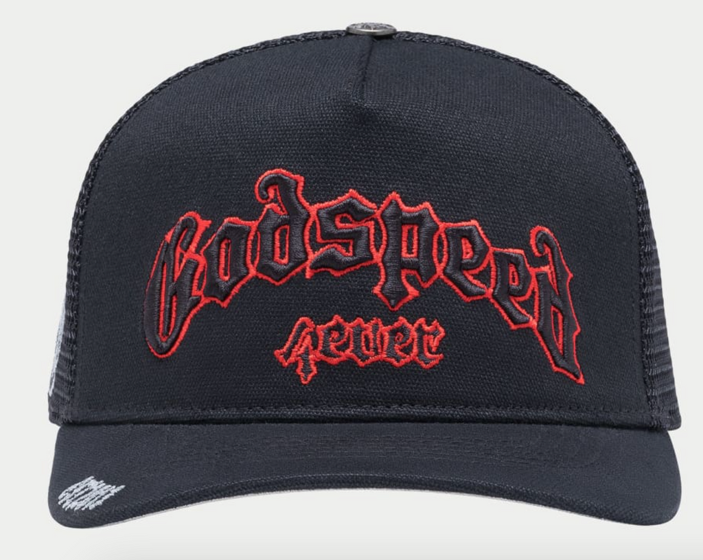 GODSPEED HAT BLACK BLACK RED FOREVER TRUCKER