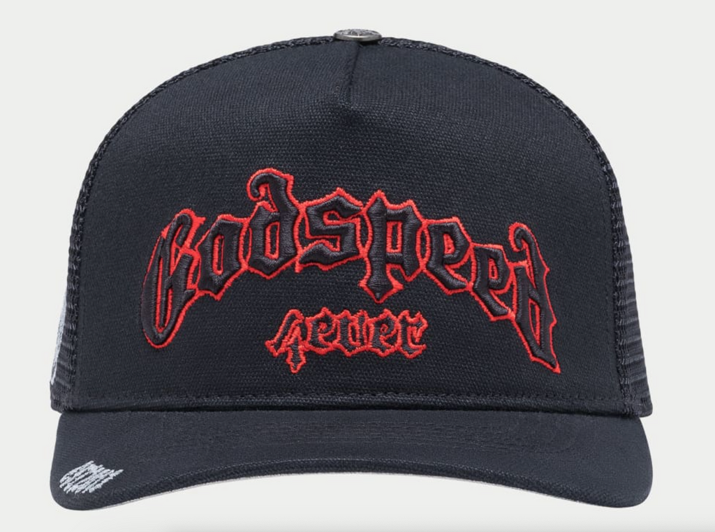 GODSPEED HAT BLACK BLACK RED FOREVER TRUCKER