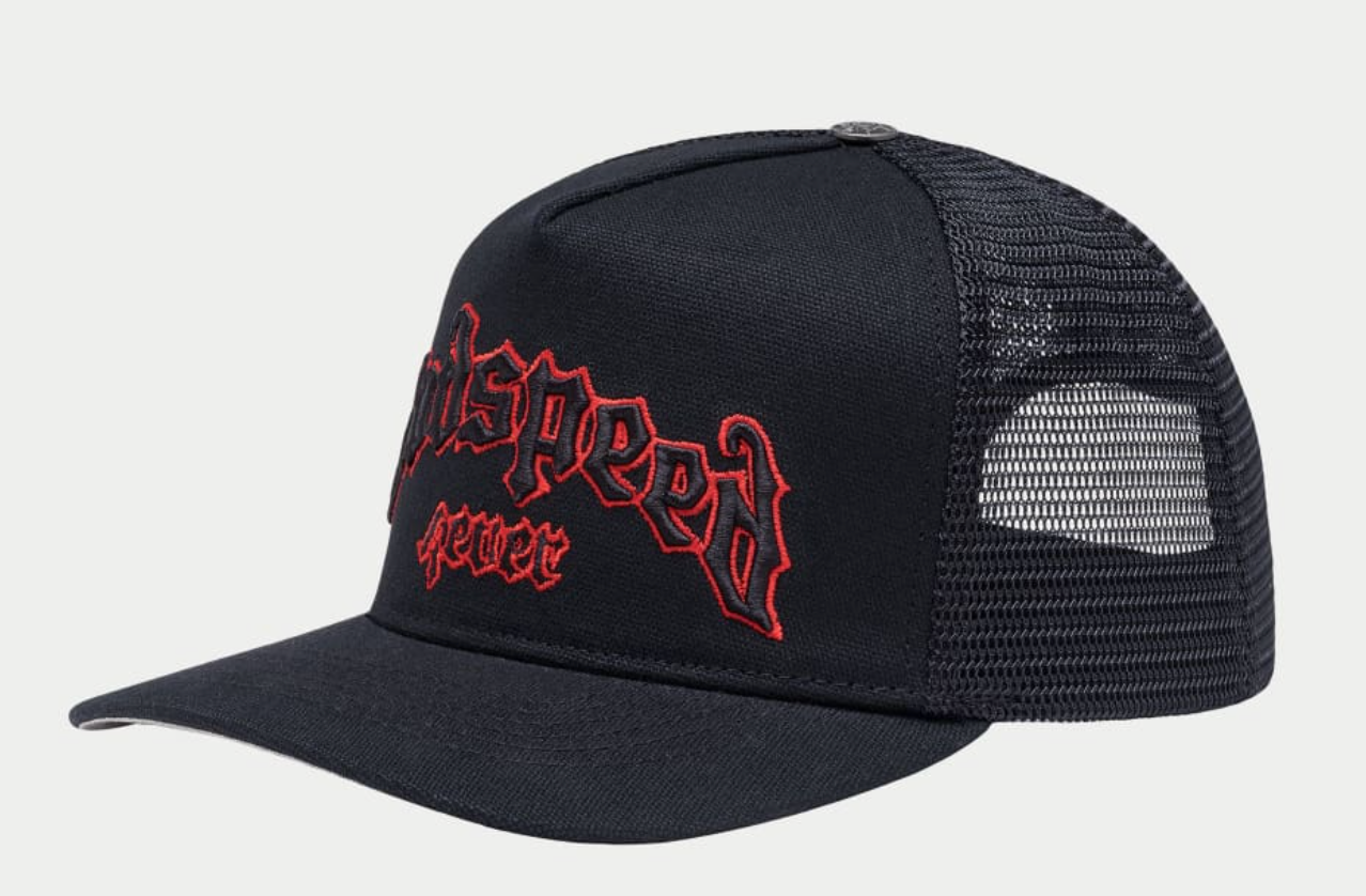 GODSPEED HAT BLACK BLACK RED FOREVER TRUCKER