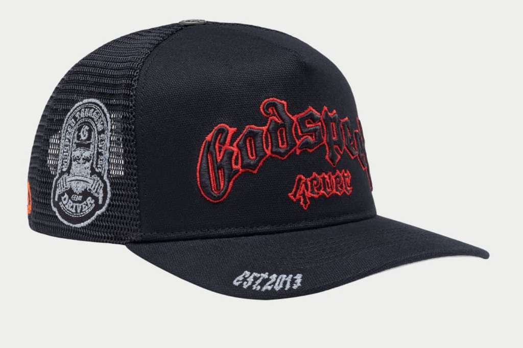 GODSPEED HAT BLACK BLACK RED FOREVER TRUCKER