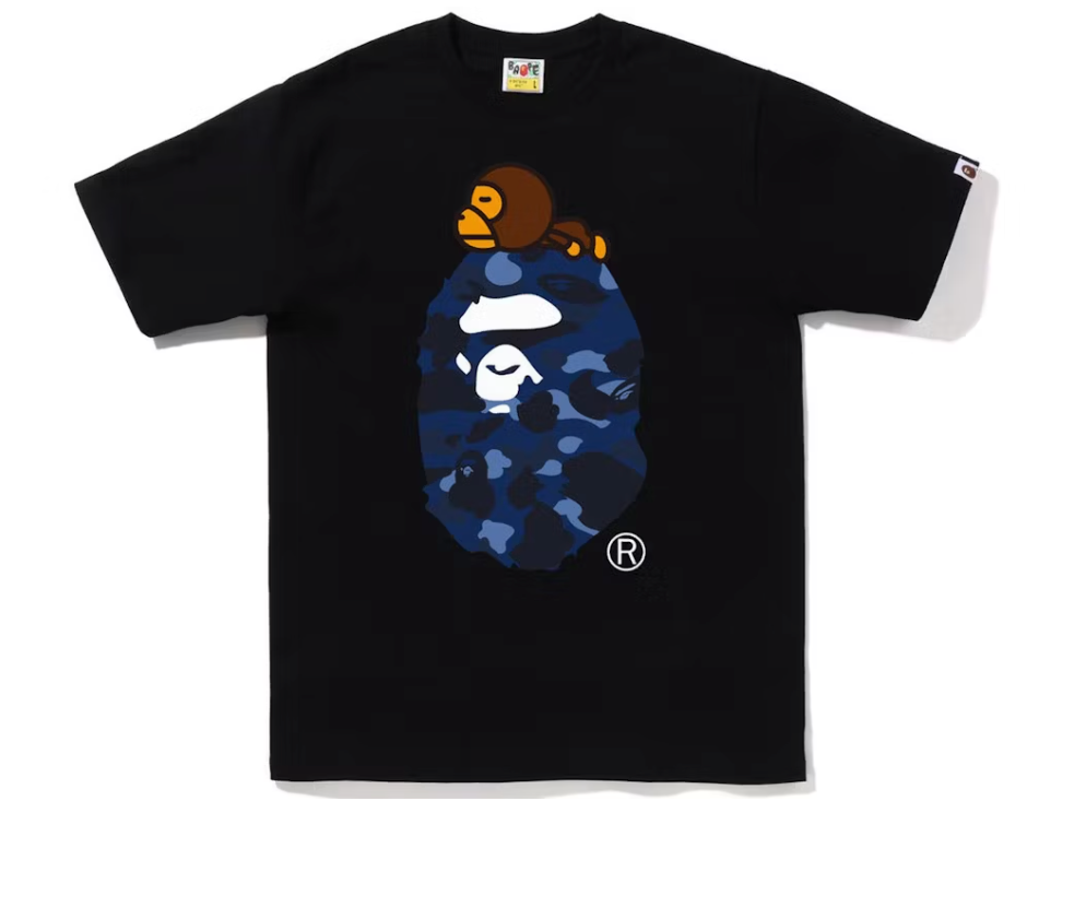 BAPE TEE BLACK NAVY CAMO MILO ON BIG APE