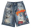 PRESTIGE SHORT VARSITY  BLUE DENIM PATCHES