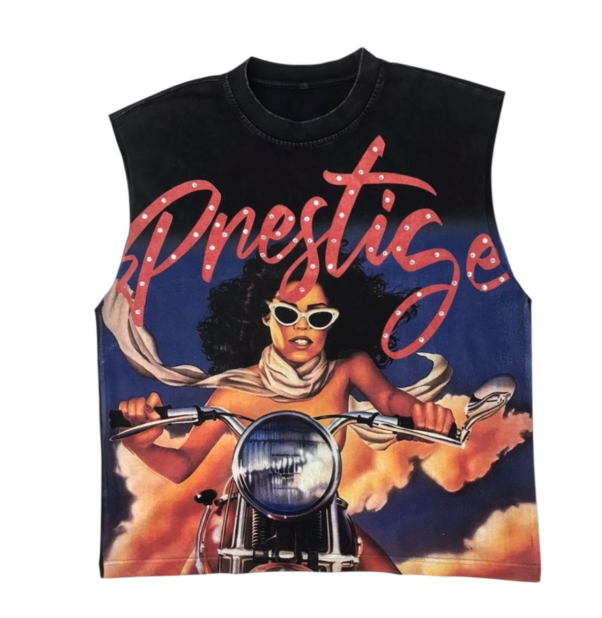 PRESTIGE TEE SLEEVELESS LADY MOTOR RHINESTONE