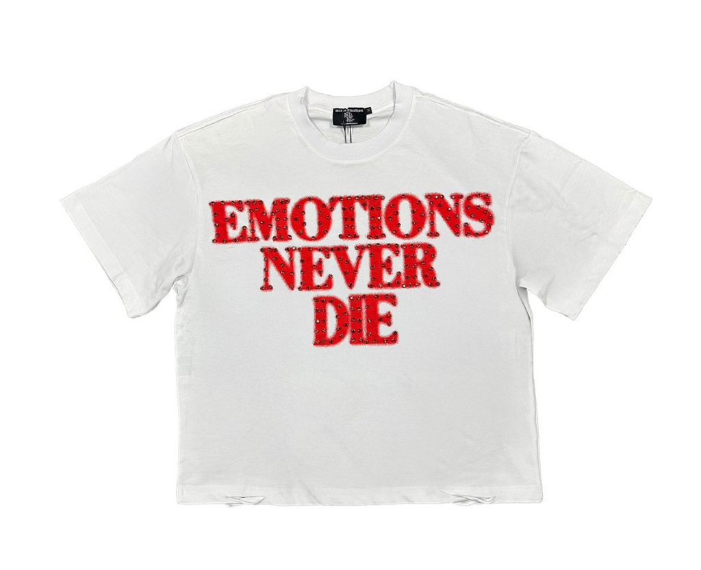 Mixed Emotion Tee Red White ‘End’ Rhinestone