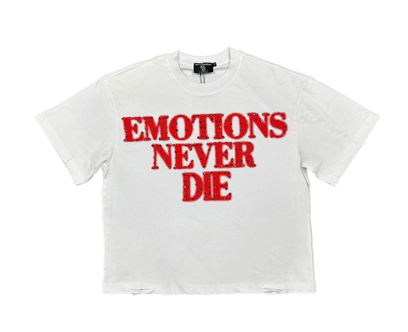 Mixed Emotion Tee Red White ‘End’ Rhinestone