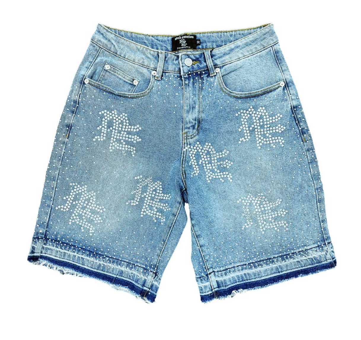 Mixed Emotion Blue 'ME' Rhinestone Denim Shorts