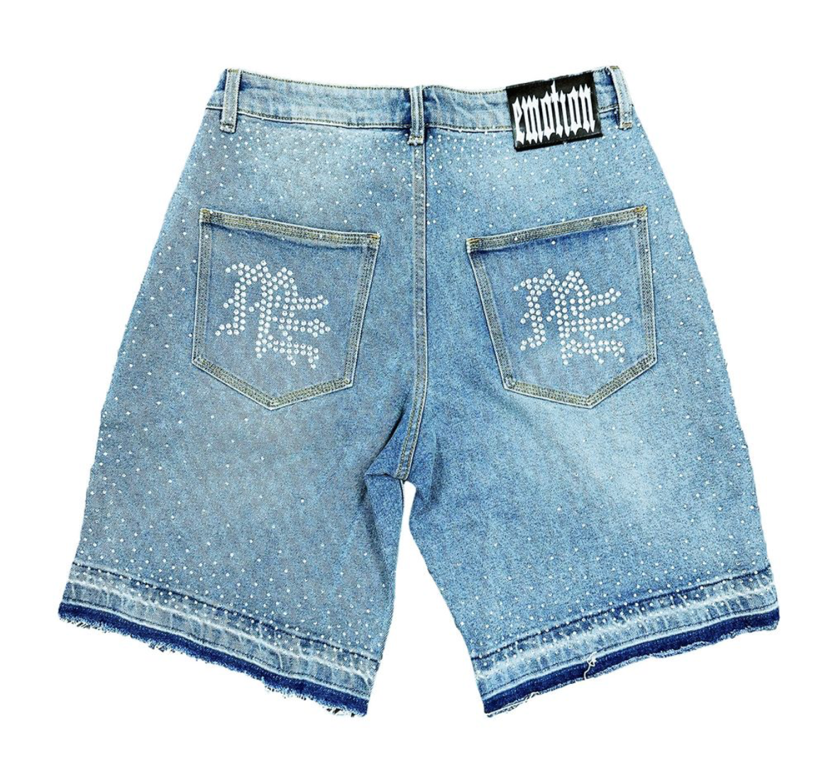 Mixed Emotion Blue 'ME' Rhinestone Denim Shorts