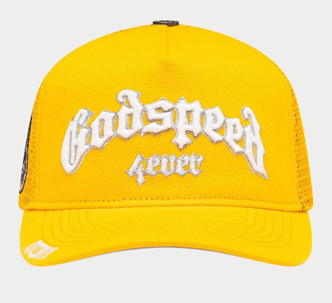 GODSPEED HAT YELLOW WHITE GS FOREVER TRUCKER