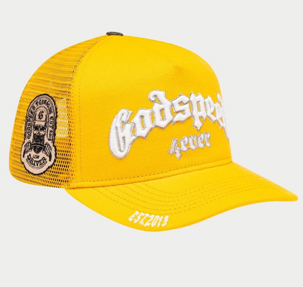 GODSPEED HAT YELLOW WHITE GS FOREVER TRUCKER
