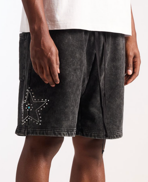 EMB-SUM226-01 STAR SWEAT SHORTS (BLACK)