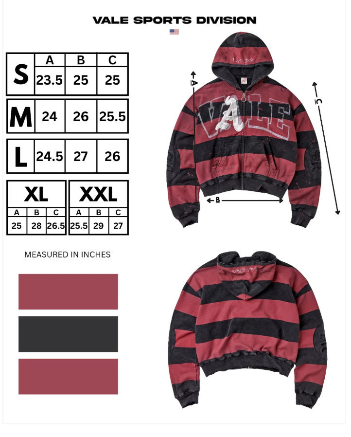 VALE FOREVER ATL ZIP UP HOODIE  BLACK BURGANDY