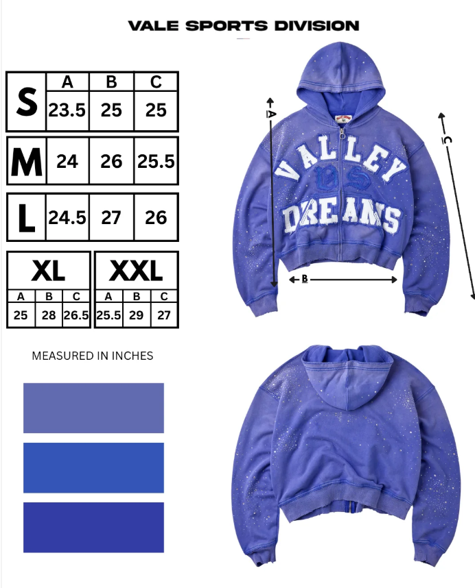 VALE FOREVER CLASSICO ZIP UP HOODIE SAPPHIRE BLUE