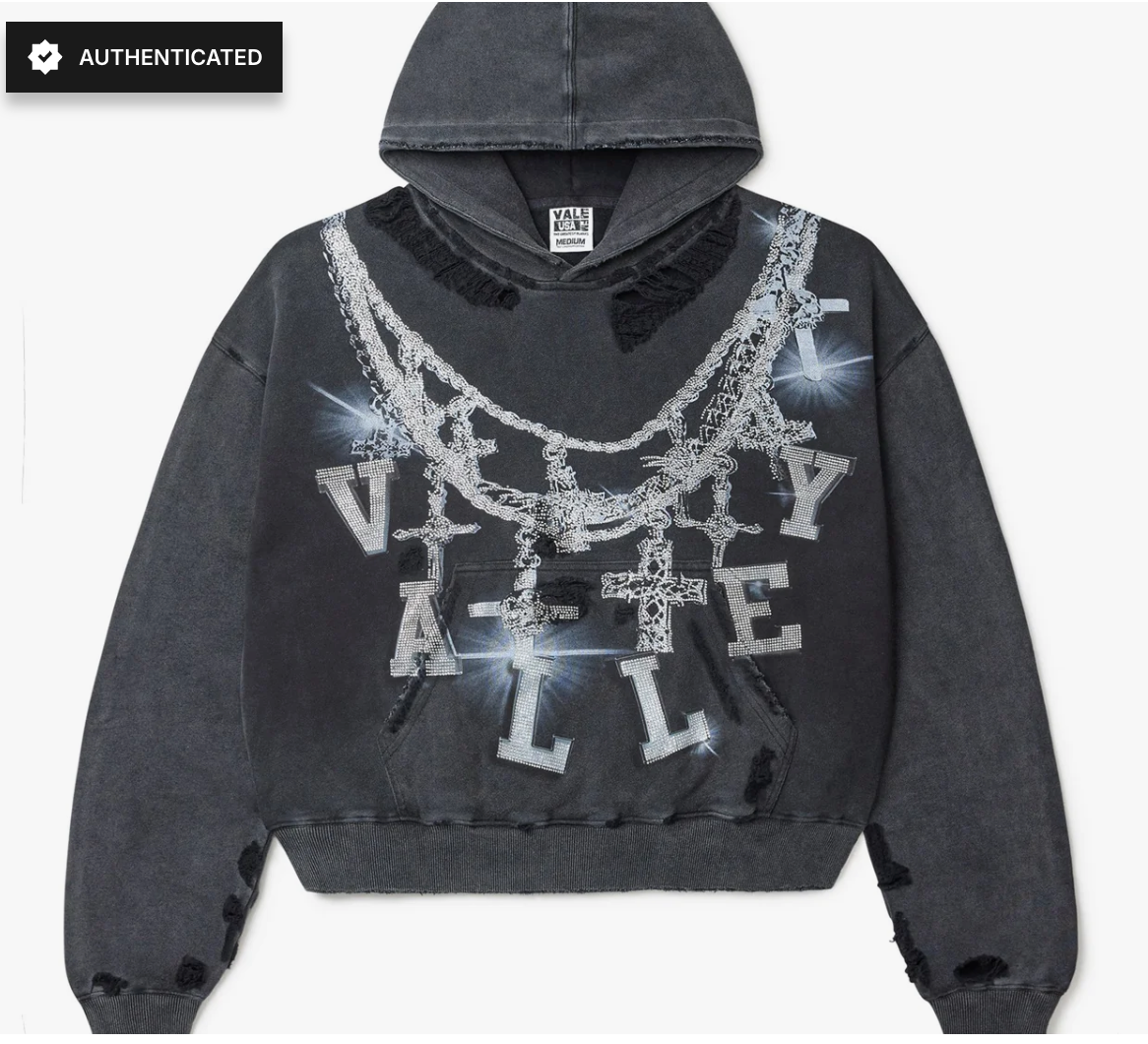 VALE FOREVER BIG CHAIN BEJEWELED HOODIE BLACK