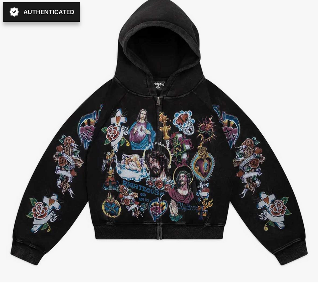 Righteous Risen King Zip Up Hoodie Black