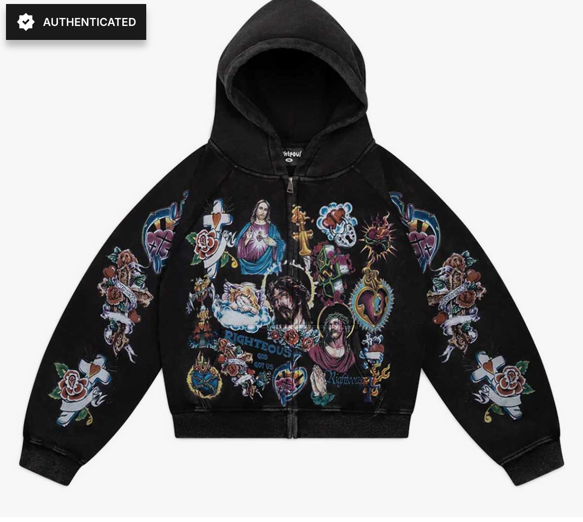 Righteous Risen King Zip Up Hoodie Black