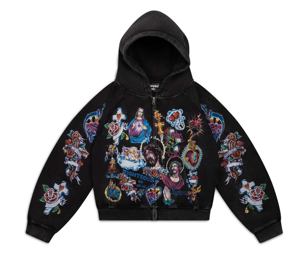 Righteous Risen King Zip Up Hoodie Black
