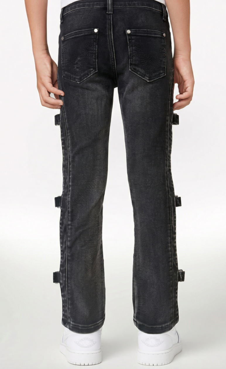 GUAPI KIDS JEAN OBSIDIAN BLACK CROSS BUCKLE