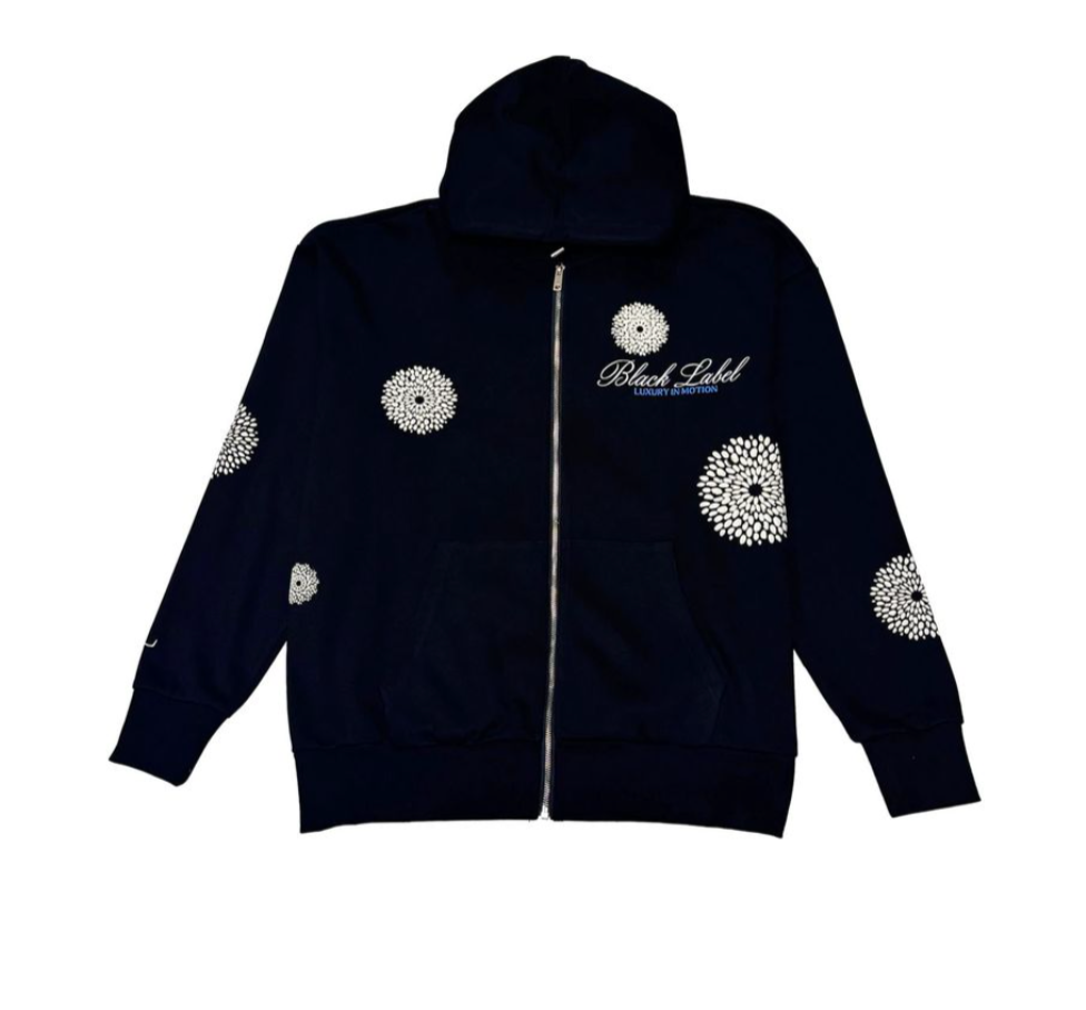 BLACK LABEL HOODIE EMBROIDERY BIRD BLACK  ZIP UP H007