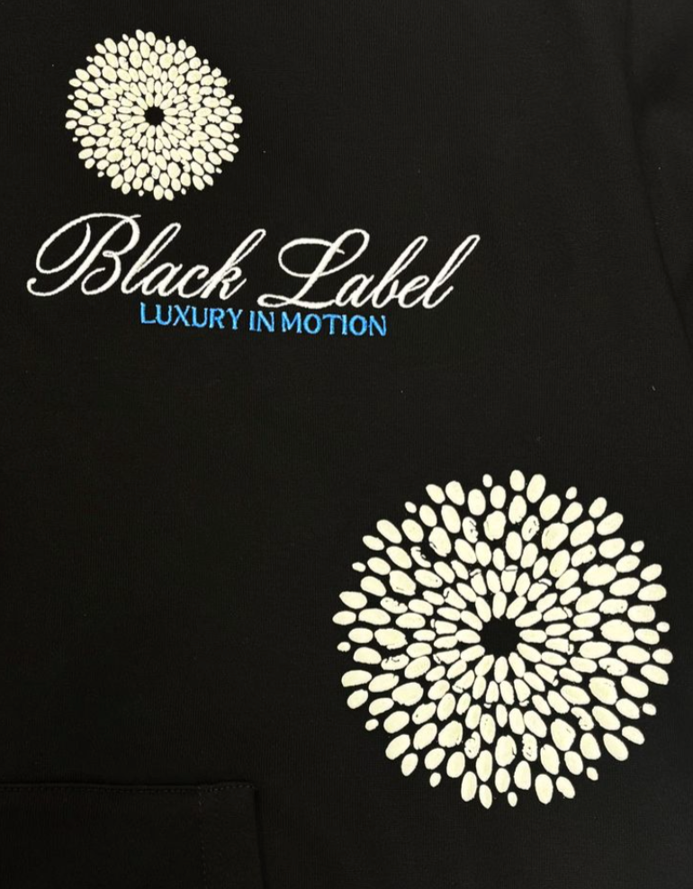 BLACK LABEL HOODIE EMBROIDERY BIRD BLACK  ZIP UP H007