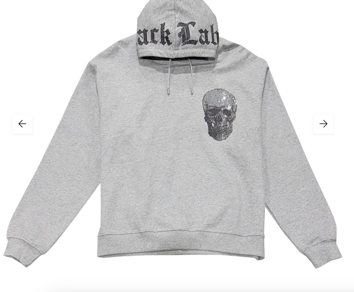 BLACK LABEL HOODIE SKULL BLING GREY BLH26