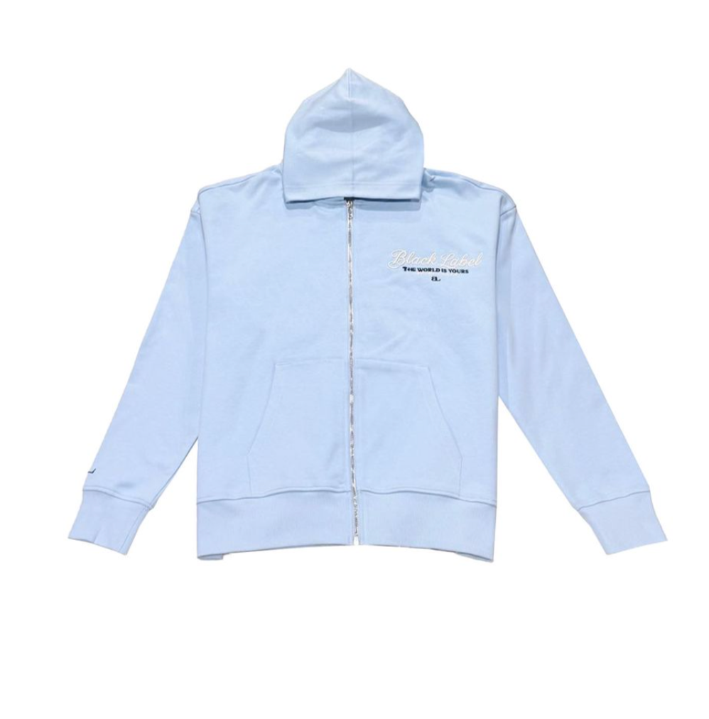 BLACK LABEL HOODIE WORLDWIDE SKY BLUE ZIP UP  H008