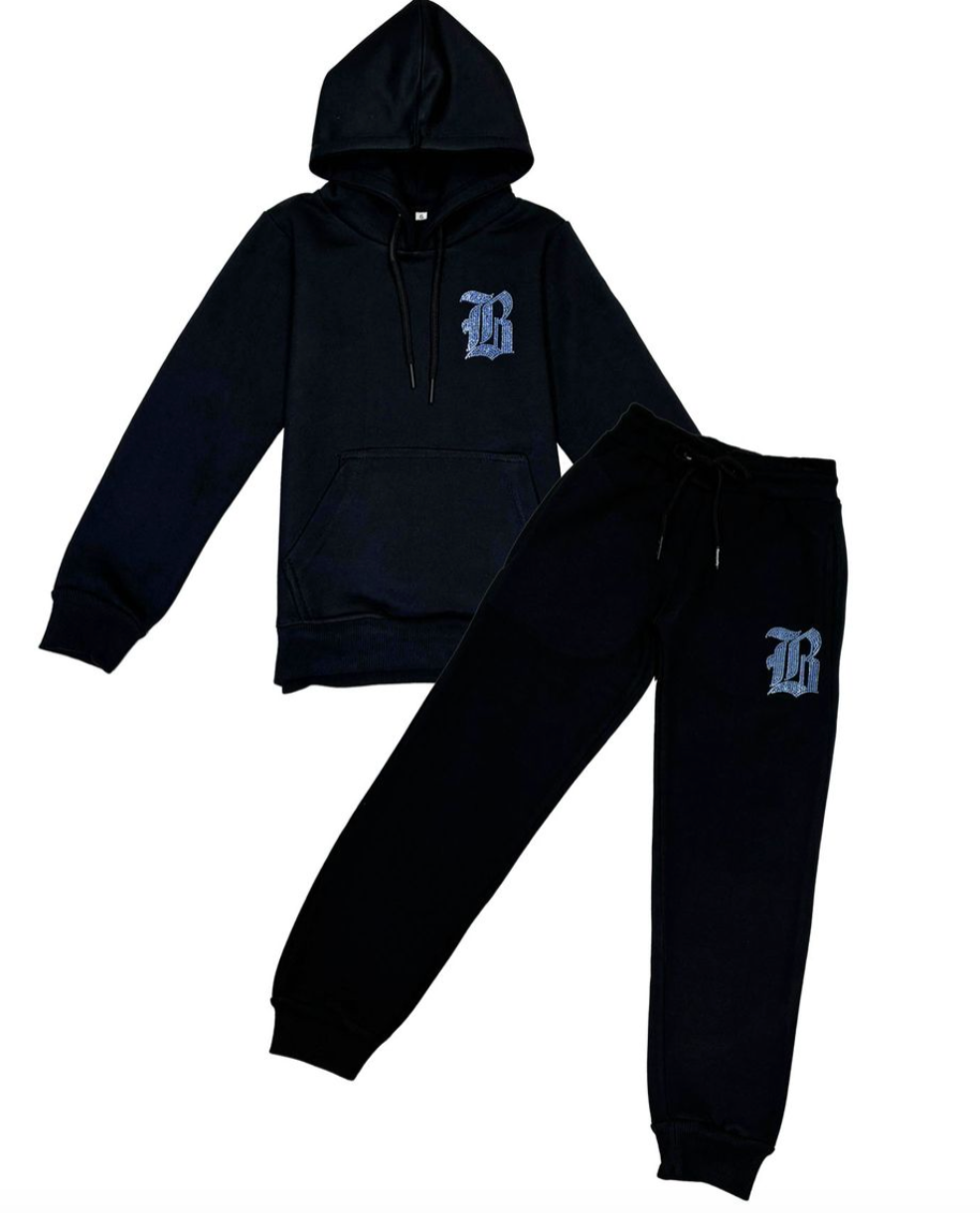 BLACK LABEL KIDS BLACK  BLUE JOGGER SET - RKJJS