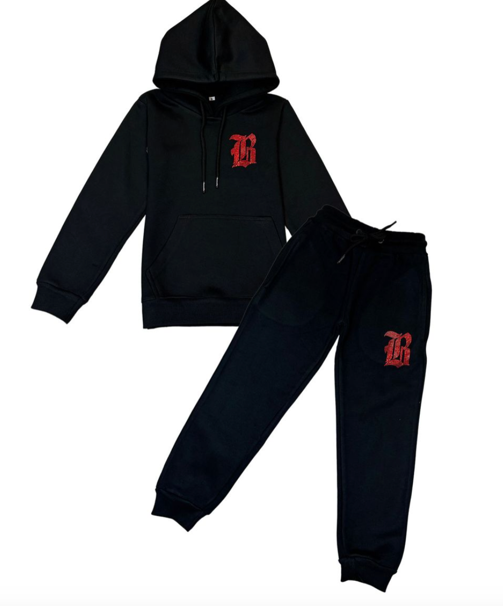 BLACK LABEL KIDS BLACK  RED JOGGER SET - RKJJS