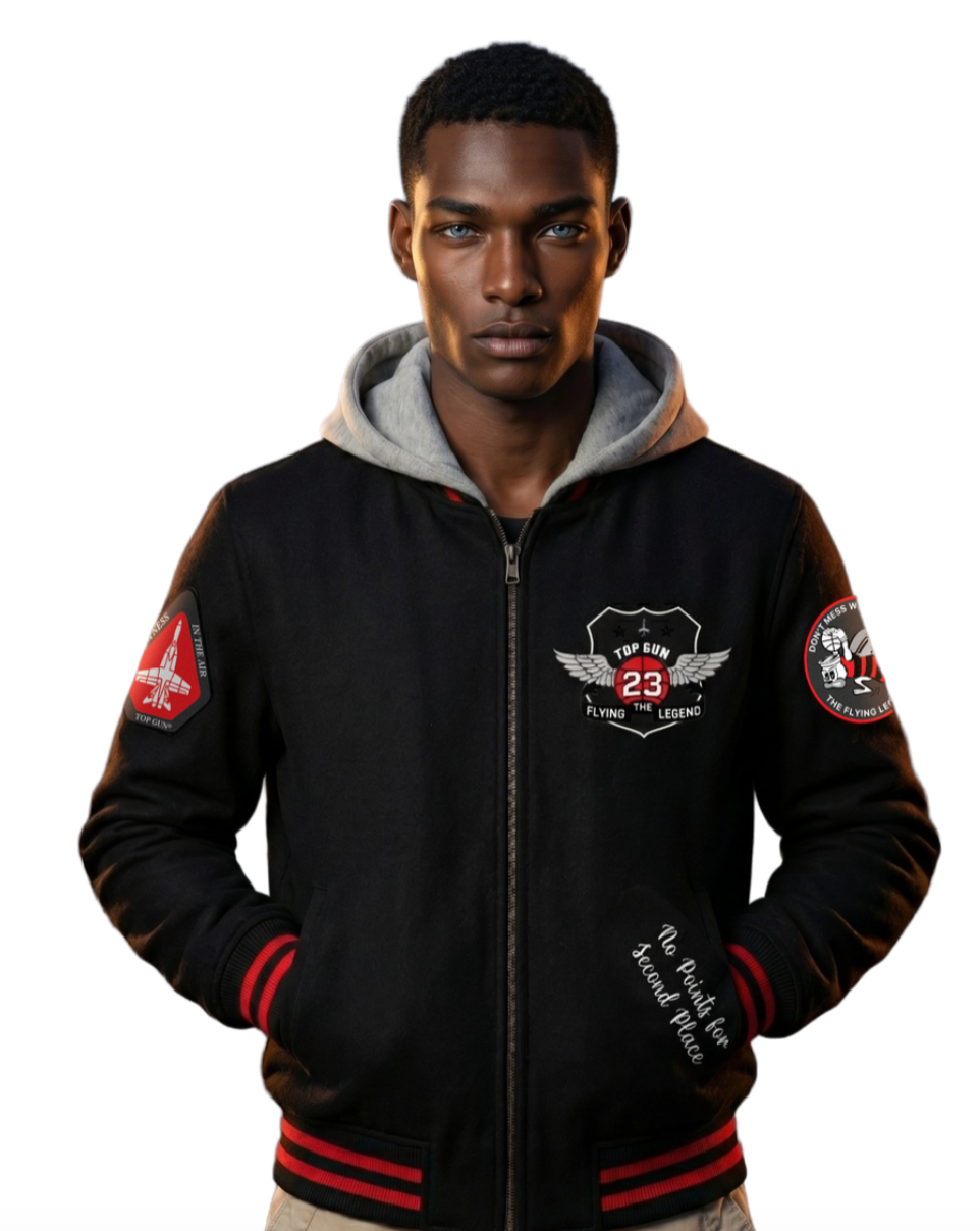 TGJ2704- BLACK - Top Gun® "No points for second place" Varsity Jacket