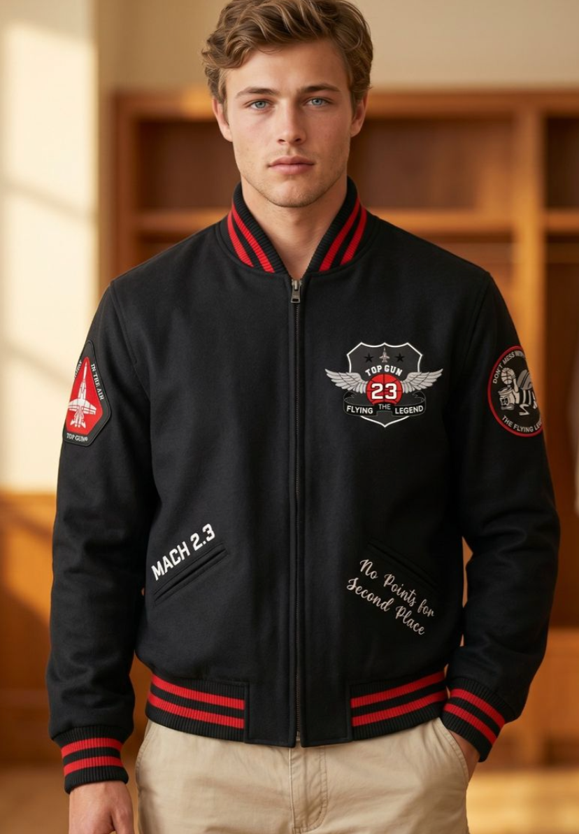 TGJ2704- BLACK - Top Gun® "No points for second place" Varsity Jacket