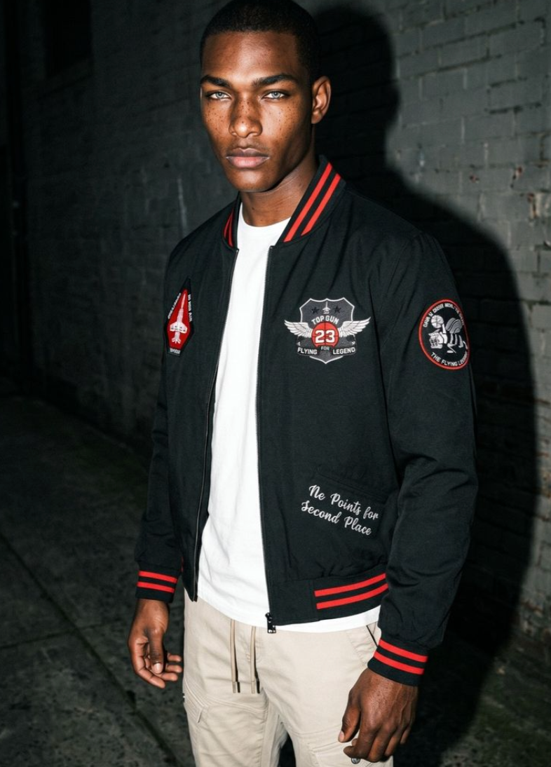 TGJ2704- BLACK - Top Gun® "No points for second place" Varsity Jacket