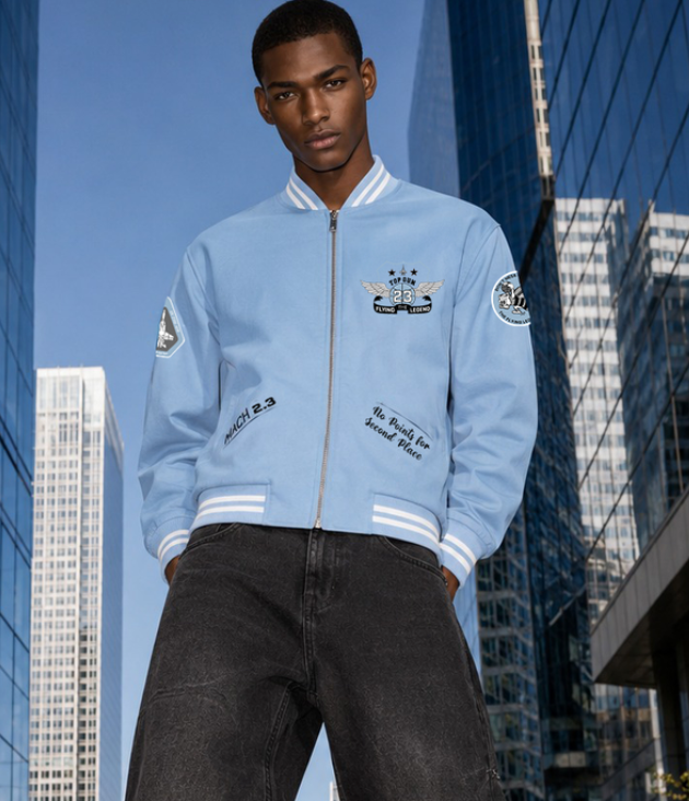 TGJ2704- BABY BLUE - Top Gun® "No points for second place" Varsity Jacket