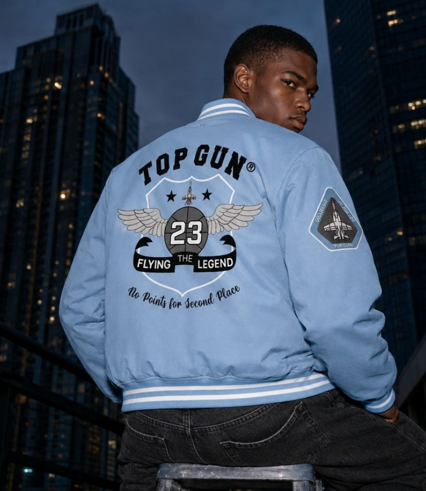 TGJ2704- BABY BLUE - Top Gun® "No points for second place" Varsity Jacket