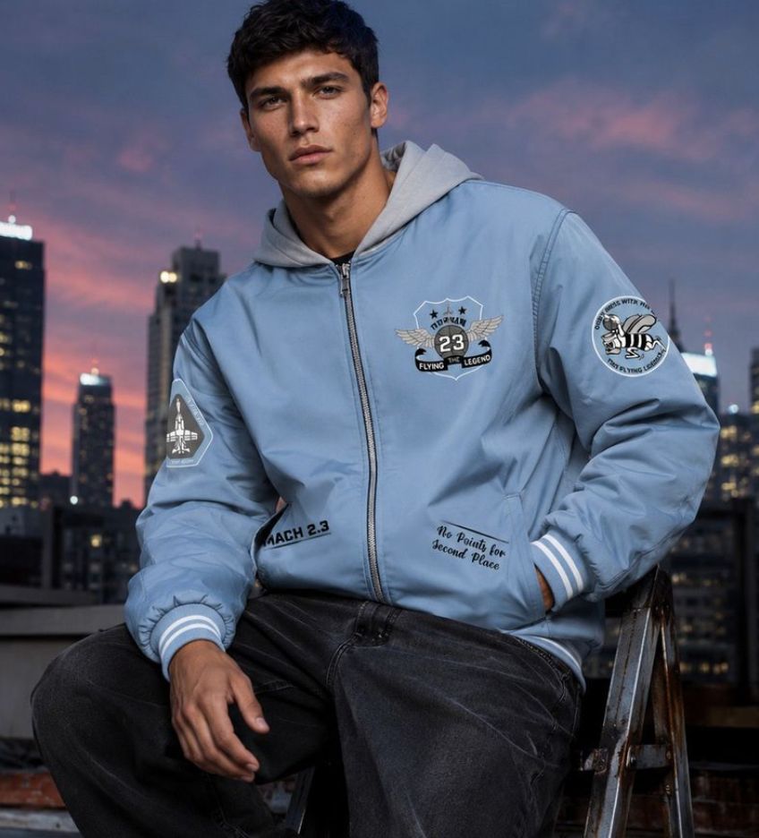 TGJ2704- BABY BLUE - Top Gun® "No points for second place" Varsity Jacket