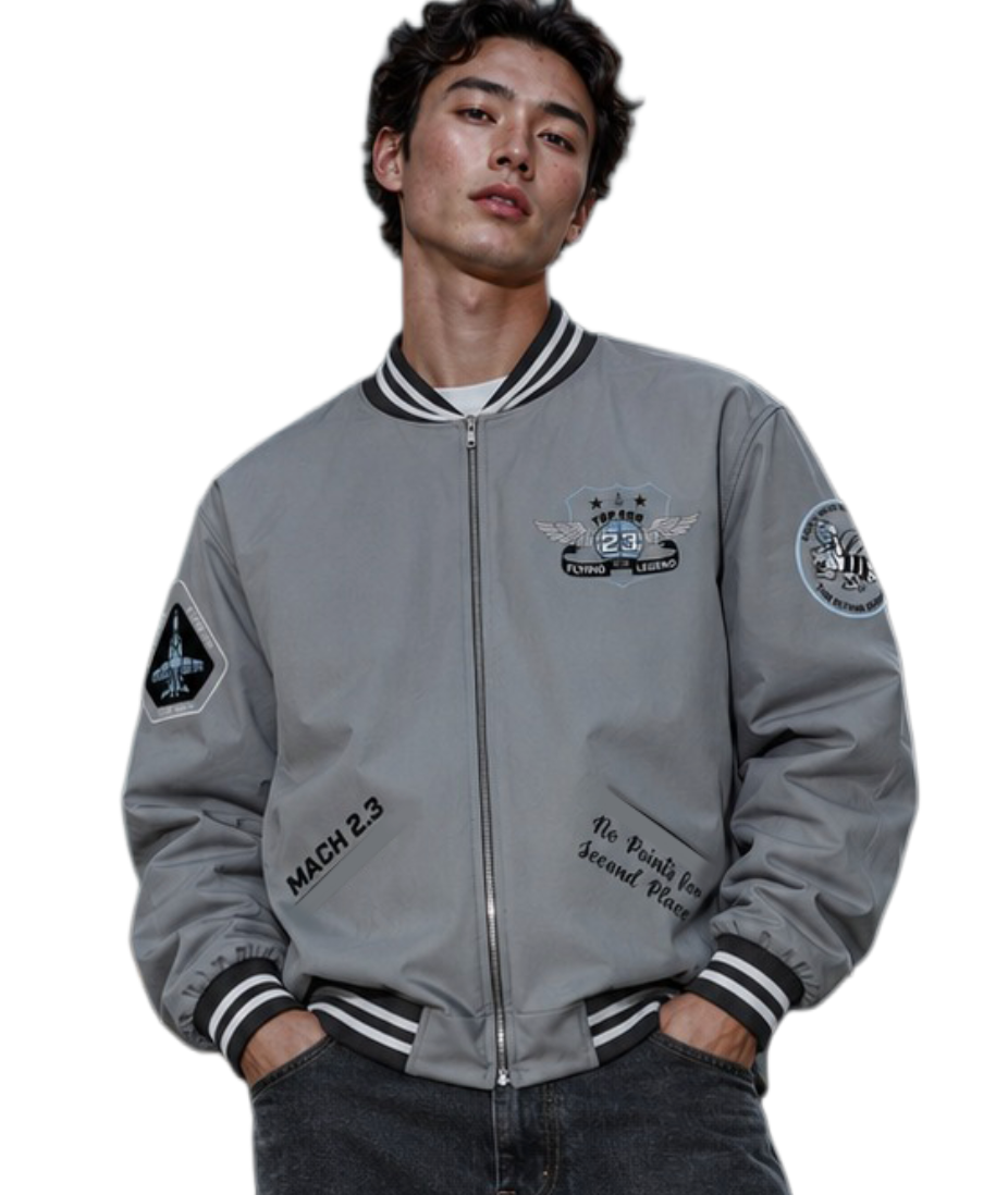 TGJ2704- GREY - Top Gun® "No points for second place" Varsity Jacket
