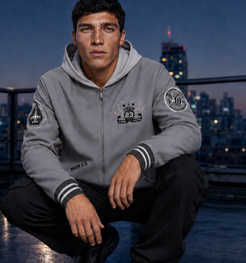TGJ2704- GREY - Top Gun® "No points for second place" Varsity Jacket