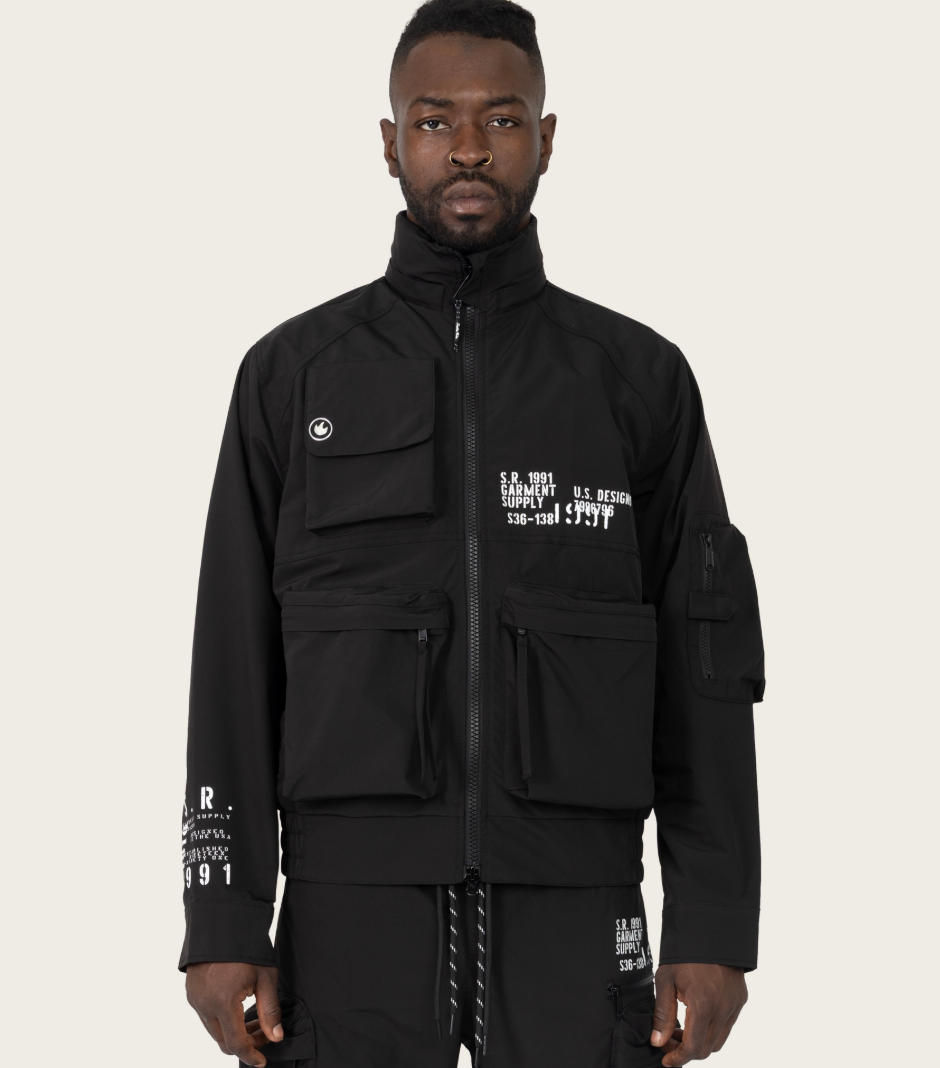 SMOKE RISE WW26S482-BLACK UTILITY WINBREAKER JACKET